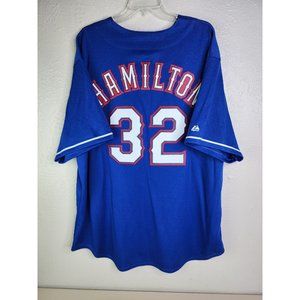 Vtg NWT Majestic Mens 2X Rangers Hamilton #32 Blue Jersey MLB Applique USA